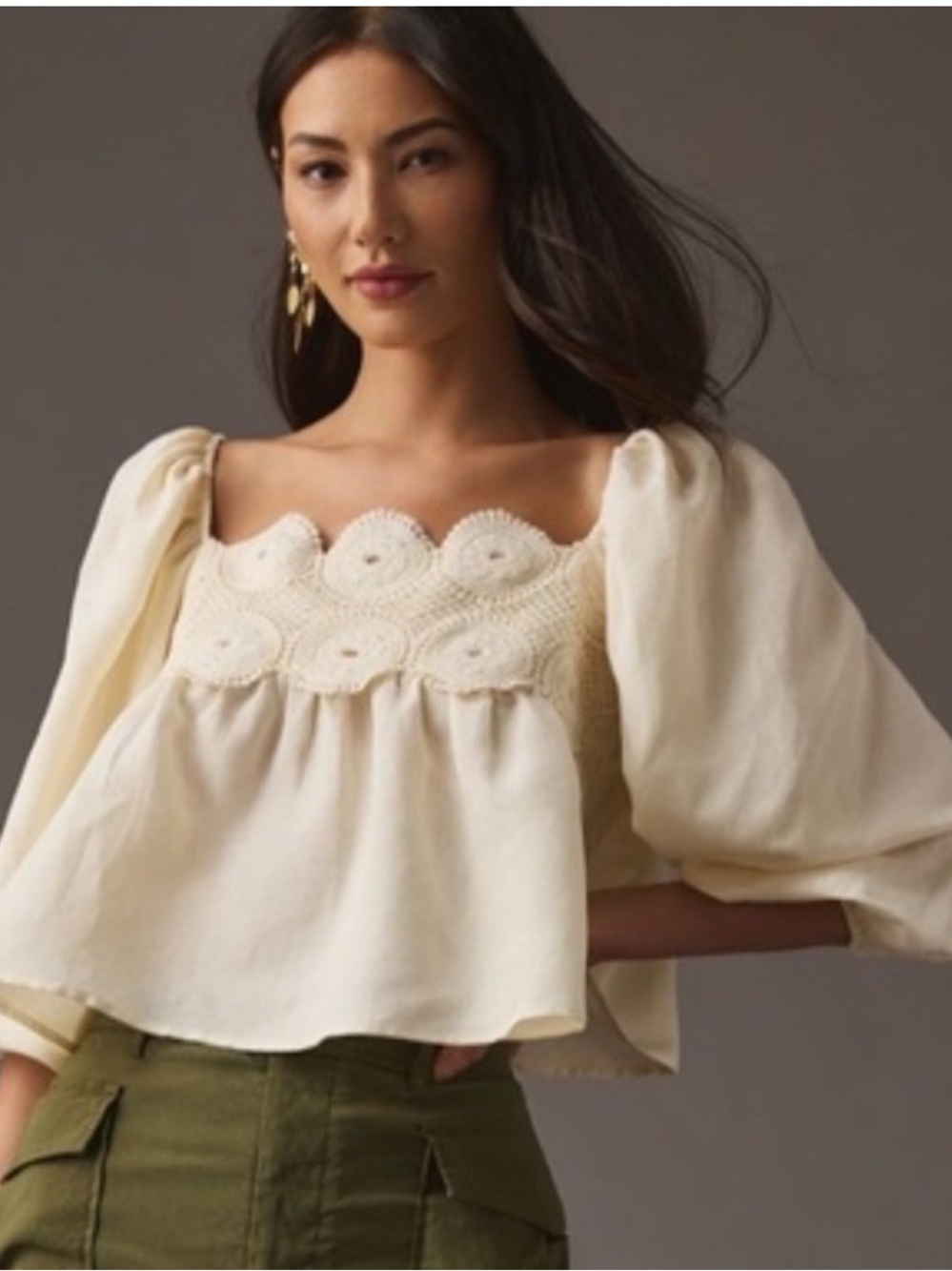 NWT-Anthropologie Ivory Crochet Peasant Blouse